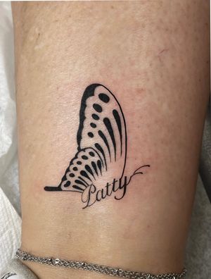 Butterfly / lettering . Booking email: xiahrtattoo@gmail.com . Instagram: @modoink_xiahr
