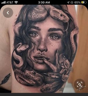 Wanting a medusa tattoo on my leg definitely want a pretty and innocent looking face like this , but surrounded by mean violent looking snakes 