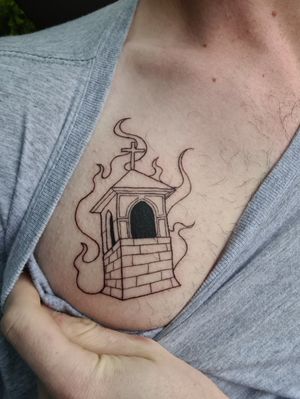 Burning chapel on chest