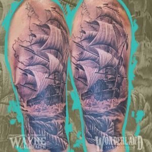 Got to do this amazing ship in a great client, to represent his East coast heritage. He sat like a champ and I couldn't be happier with the results!!!! #canadianartist #wonderlandkitchener #wonderlandtattoostudioskw #tattoolovers #tattoolife #inkedmag #inkedup #tattooshop #skinartmag #inkedmag #cheyannetattooequipment #empireinks