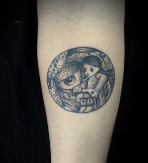 Experience the chilling beauty of Nat's surreal blackwork horror piece, blending fine lines with nightmarish imagery.