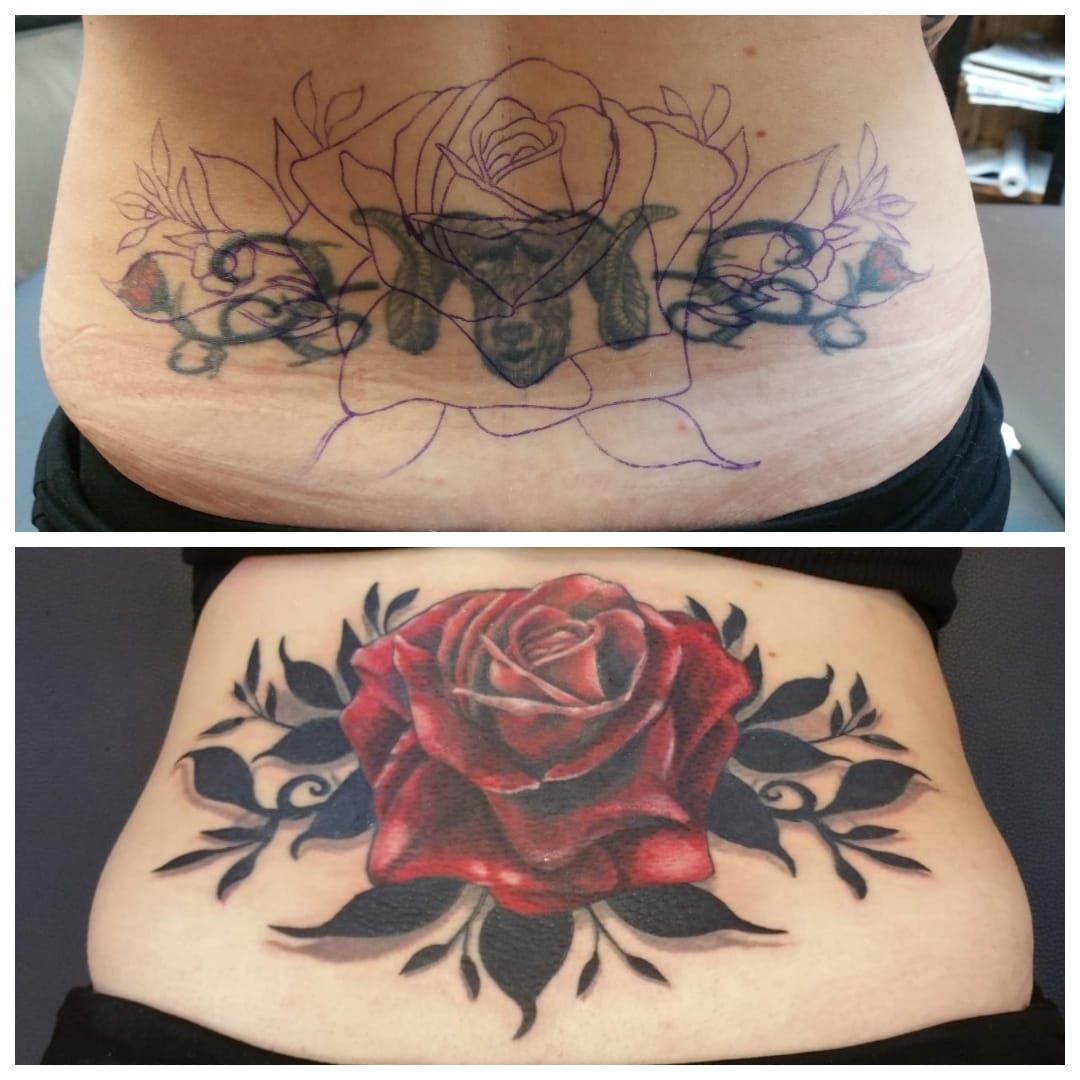 Roses tattoo lower back cover up  Cover tattoo Rose tattoos for women Lower  back tattoos