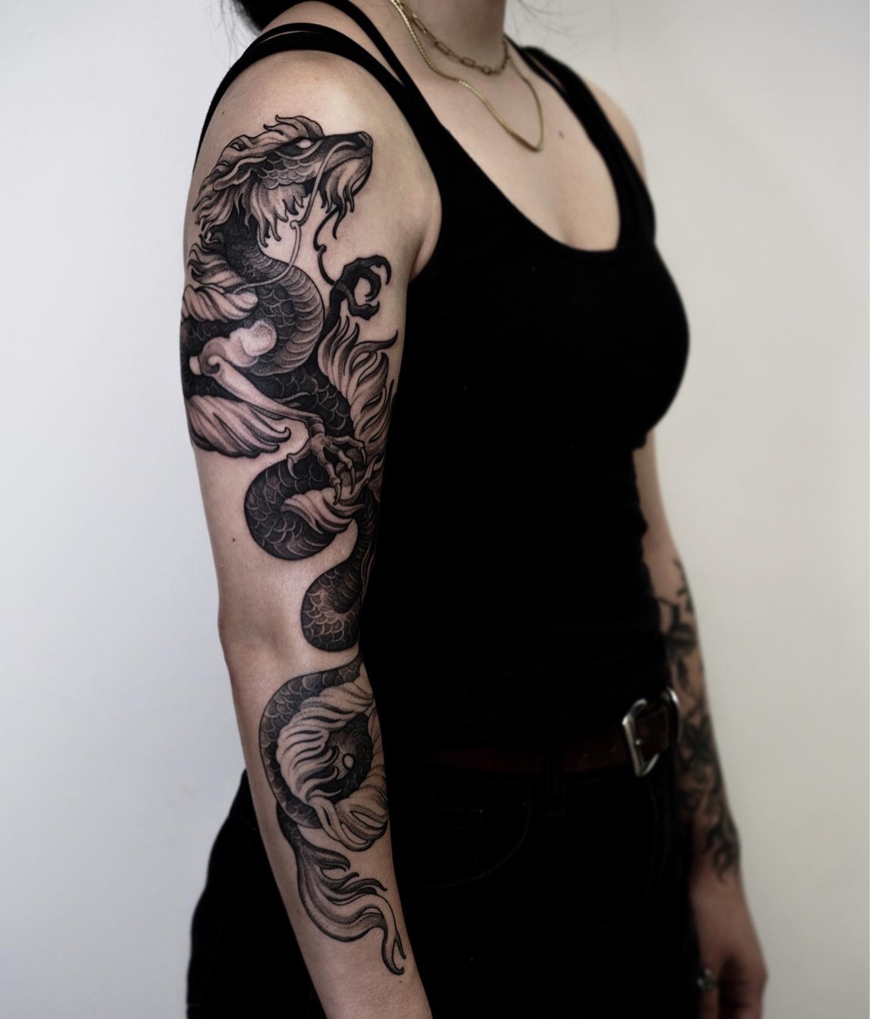 Dragon chest pen tattoo by VivyensGallery on DeviantArt