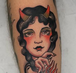 Devil lady traditional tattoo