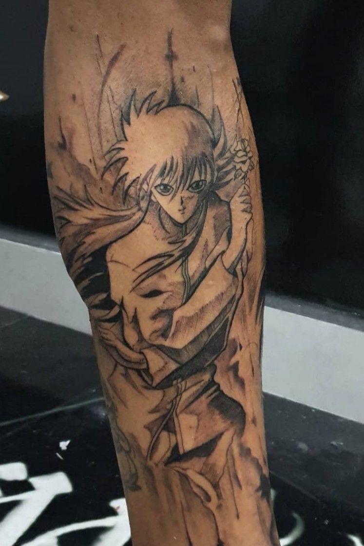 My old Hiei tattoo my blond hairs make it looks much lighter than it is   rYuYuHakusho