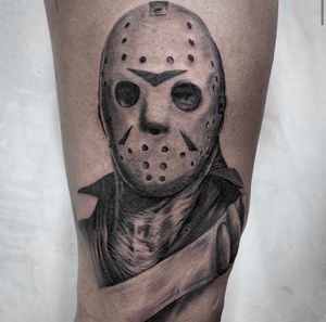 Blackwork style tattoo of iconic horror character, perfect for fans in Los Angeles.