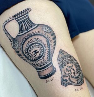 Elegant black and gray pattern tattoo featuring a stylish vase, perfect for a sophisticated look in London.