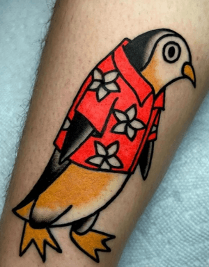 Tropical Penguin Tattoo