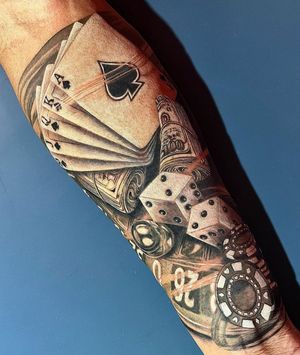 Bring the thrill of the casino to your forearm with realistic cards, dice, money, and a touch of illustrative flair. Get inked in the heart of LA!