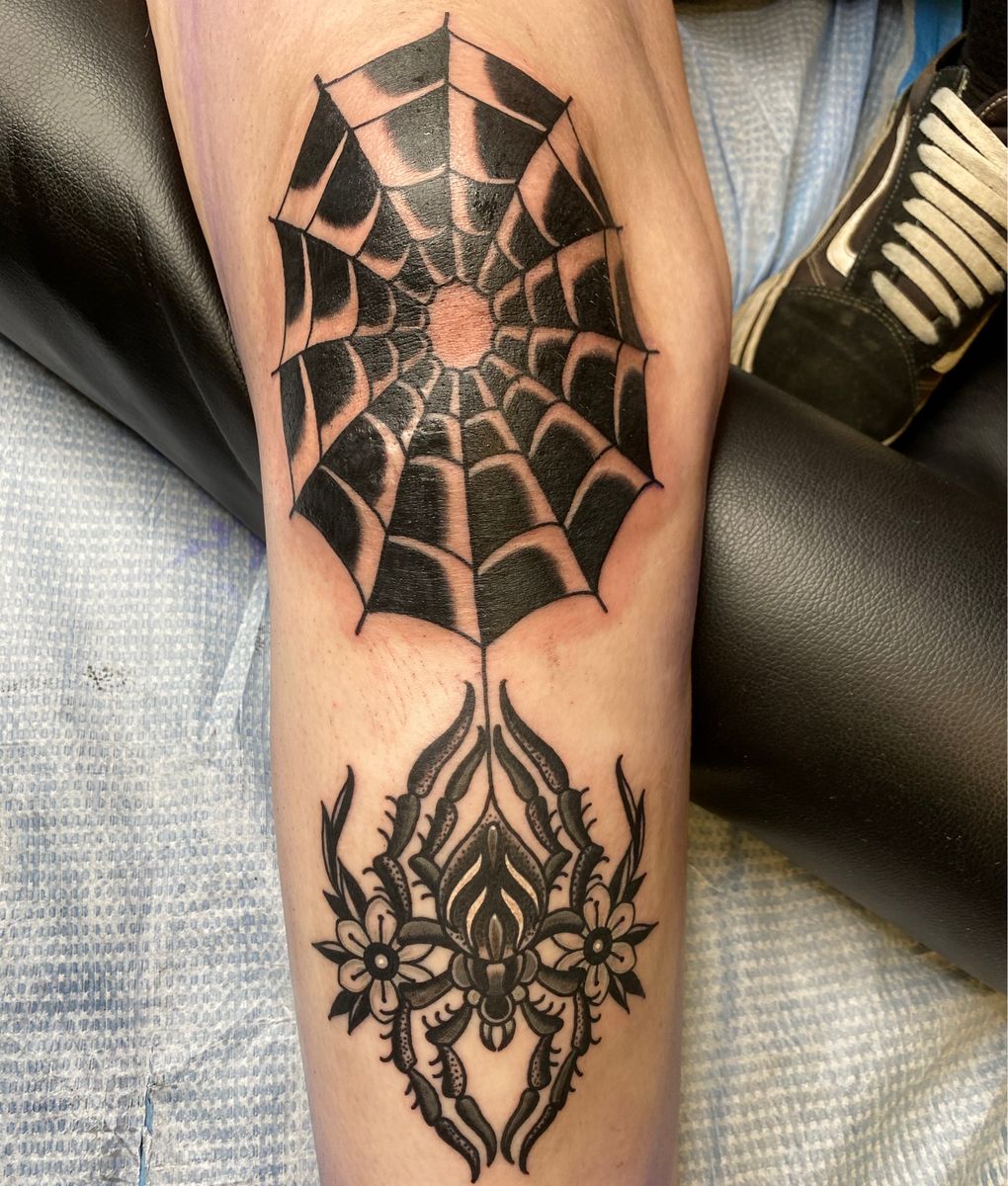 Tattoo uploaded by Savannah Brayton • Spider knee #spider #spiderweb ...