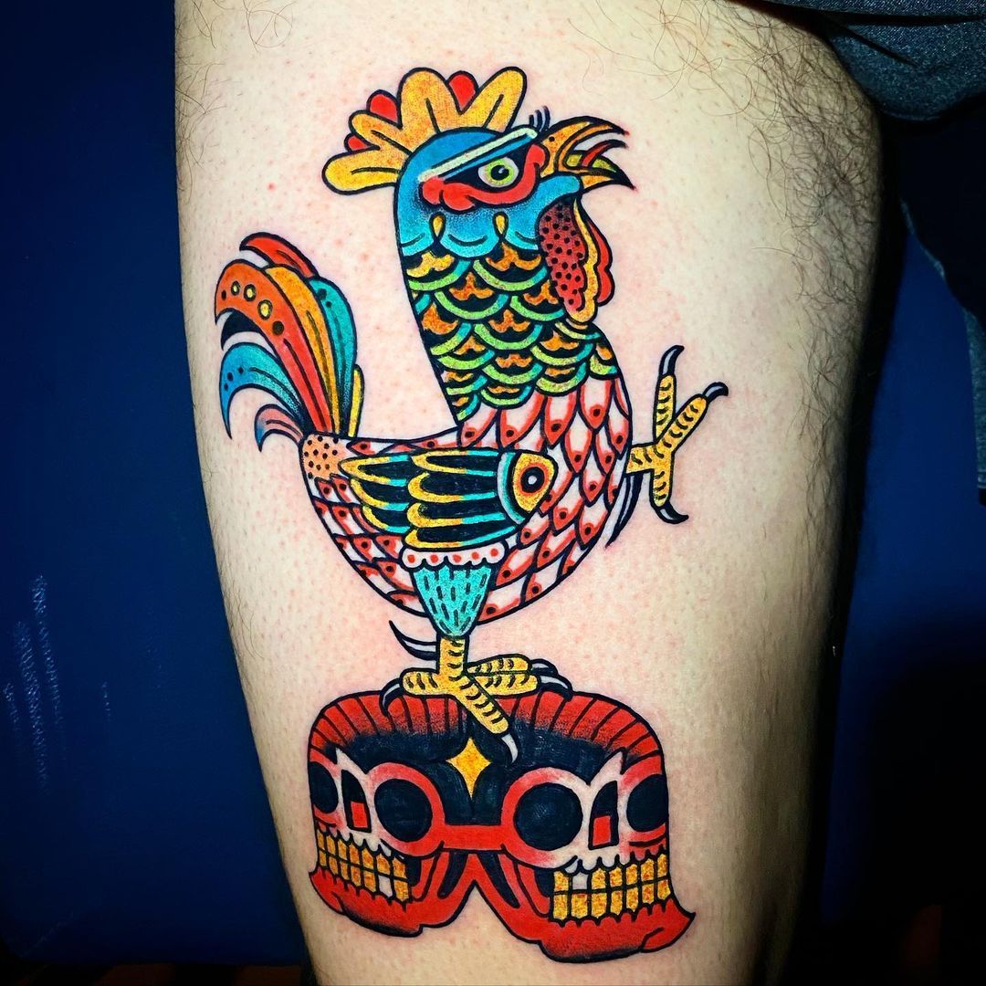 Some cock action from Shelby 🐓 from @thubbink Portuguese rooster of  Barcelos. #tattoo #rooster #portuguese #colortattoo #palmcoast #p... |  Instagram
