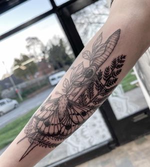 Moth, dagger and fern tattoo done by myself! 