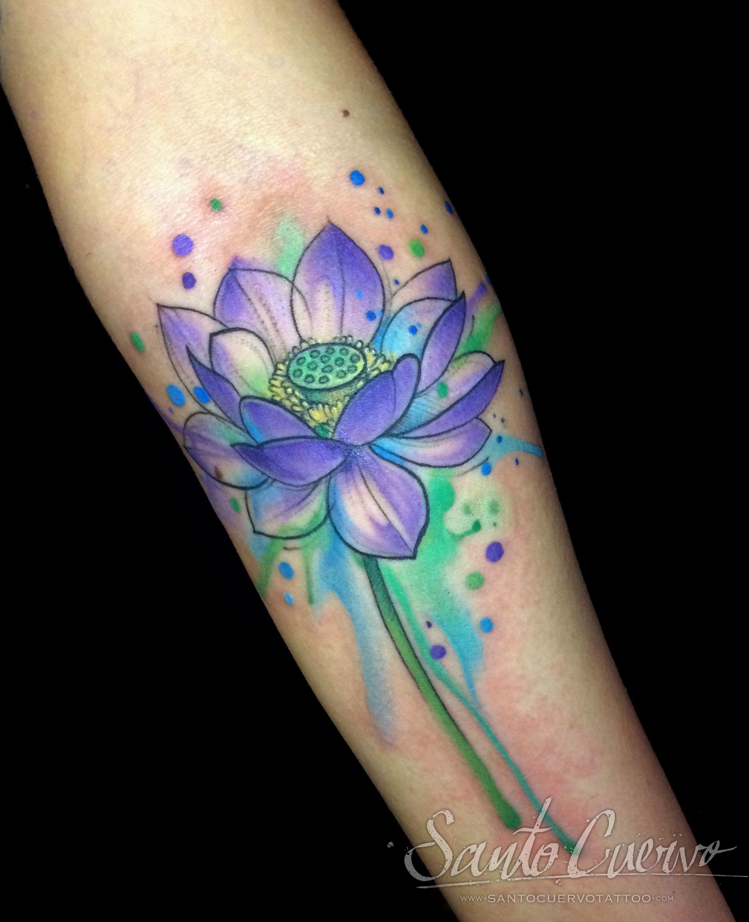 blue and purple lotus flower tattoo