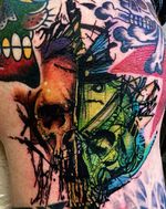 Color abstract Skull Gap filler! Other tattoos not by me. • • • #graphictattoo #abstract #asbtracttattoo #trashtattoo #colorabstract #colortattoo #skull #skulltattoo #gapfiller #witchinghour #dermadonna #witchinghourNL #bobbygrey #witchinghourtattoo #destortion #chaostattoo #dutchtattooers #balmtattoo #pantheraink #fkironsexo #tattooer #tattooinspiration #tattooideas #customtattoo #amsterdamtattooshop #amsterdamtattoo #redlightdistrict #tattoo #guyswithtattoos #abstractblackwork 
