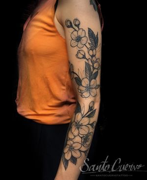 Exquisite blackwork floral design sketched by Aygul, perfect for a beautiful sleeve tattoo.