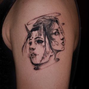 Demon/Angel portrait tattoo 