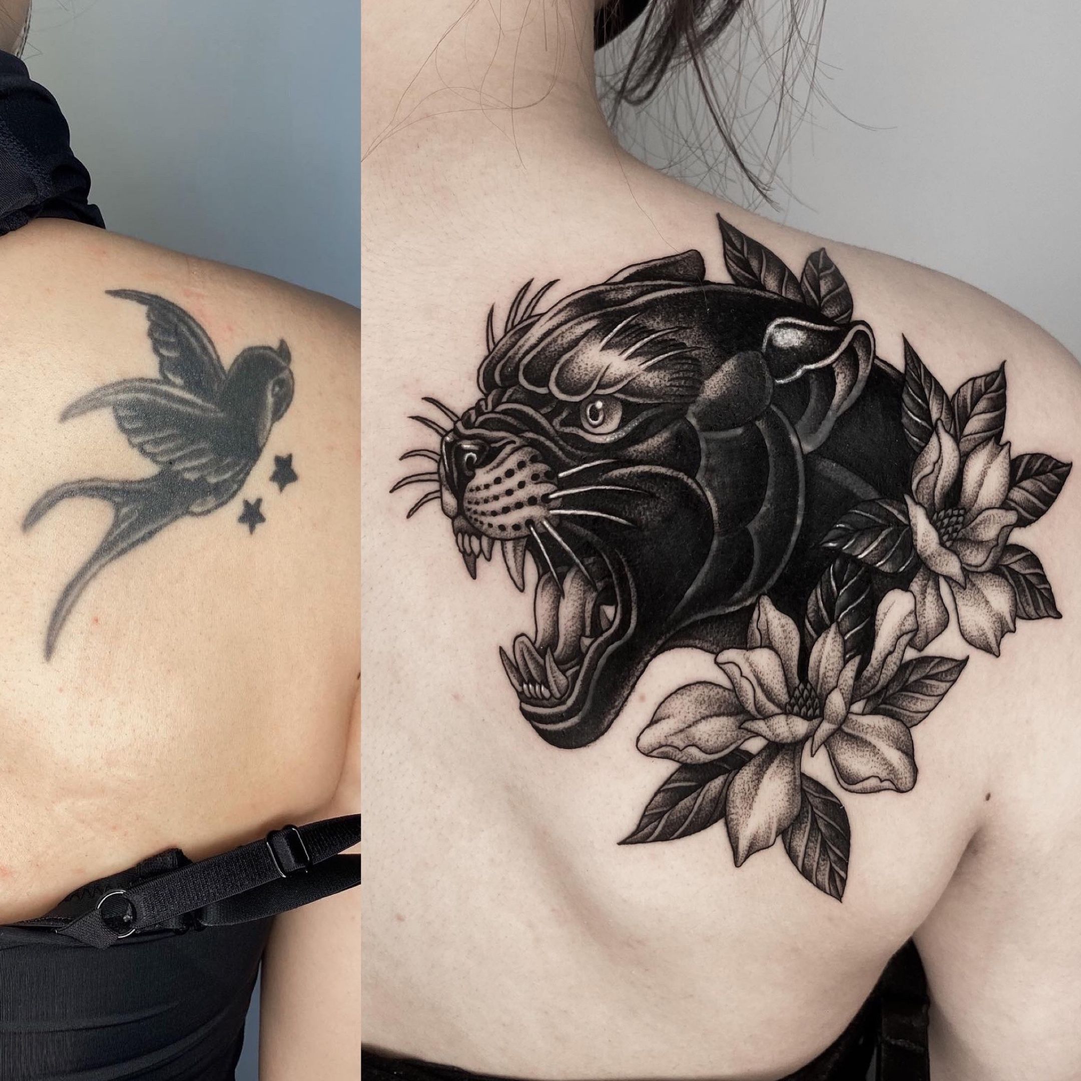 Panther  Tattoo  Flower tattoo designs Panther tattoo Thigh tattoos  women