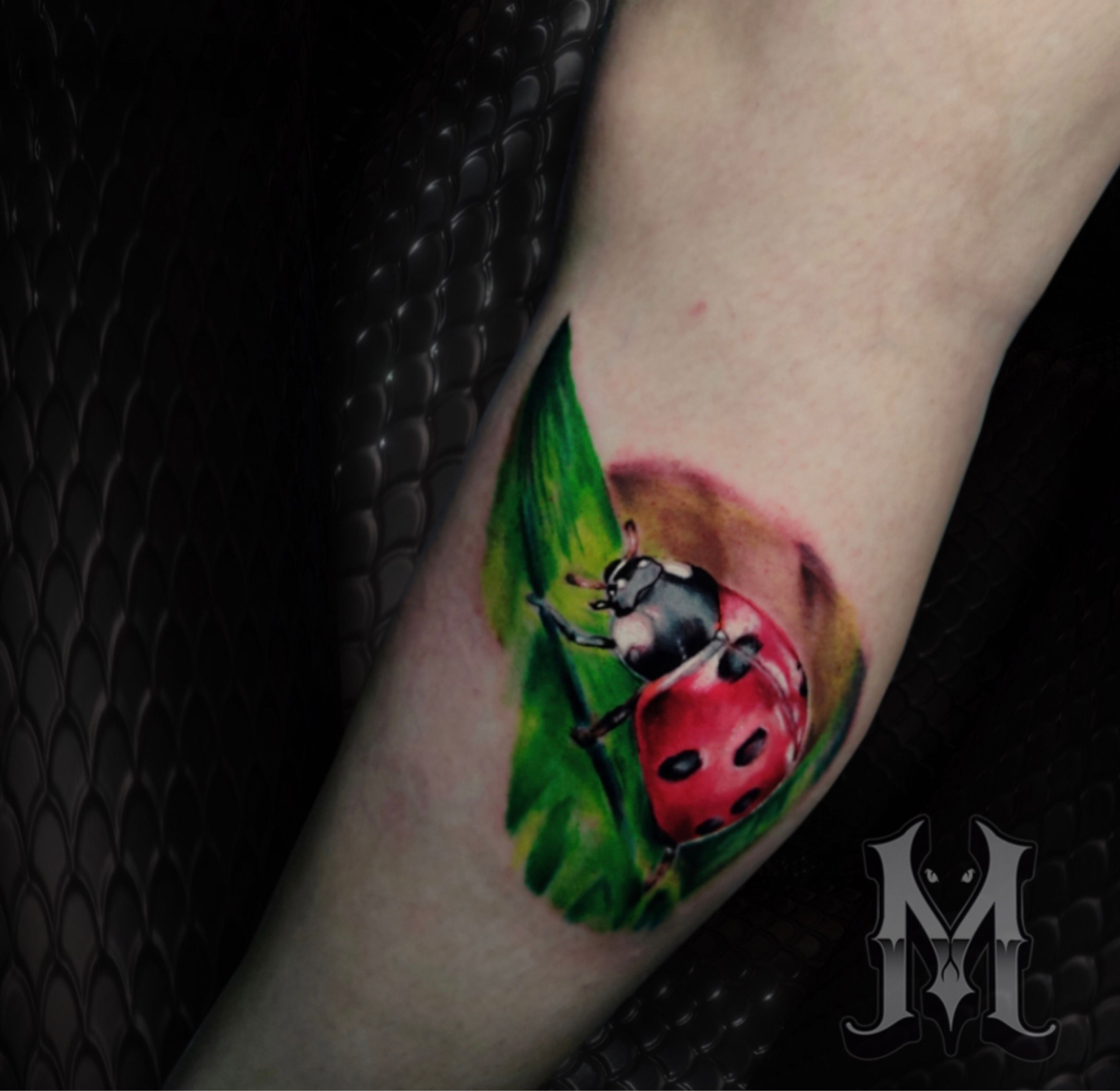 Tiny Red Ladybug Tattoo