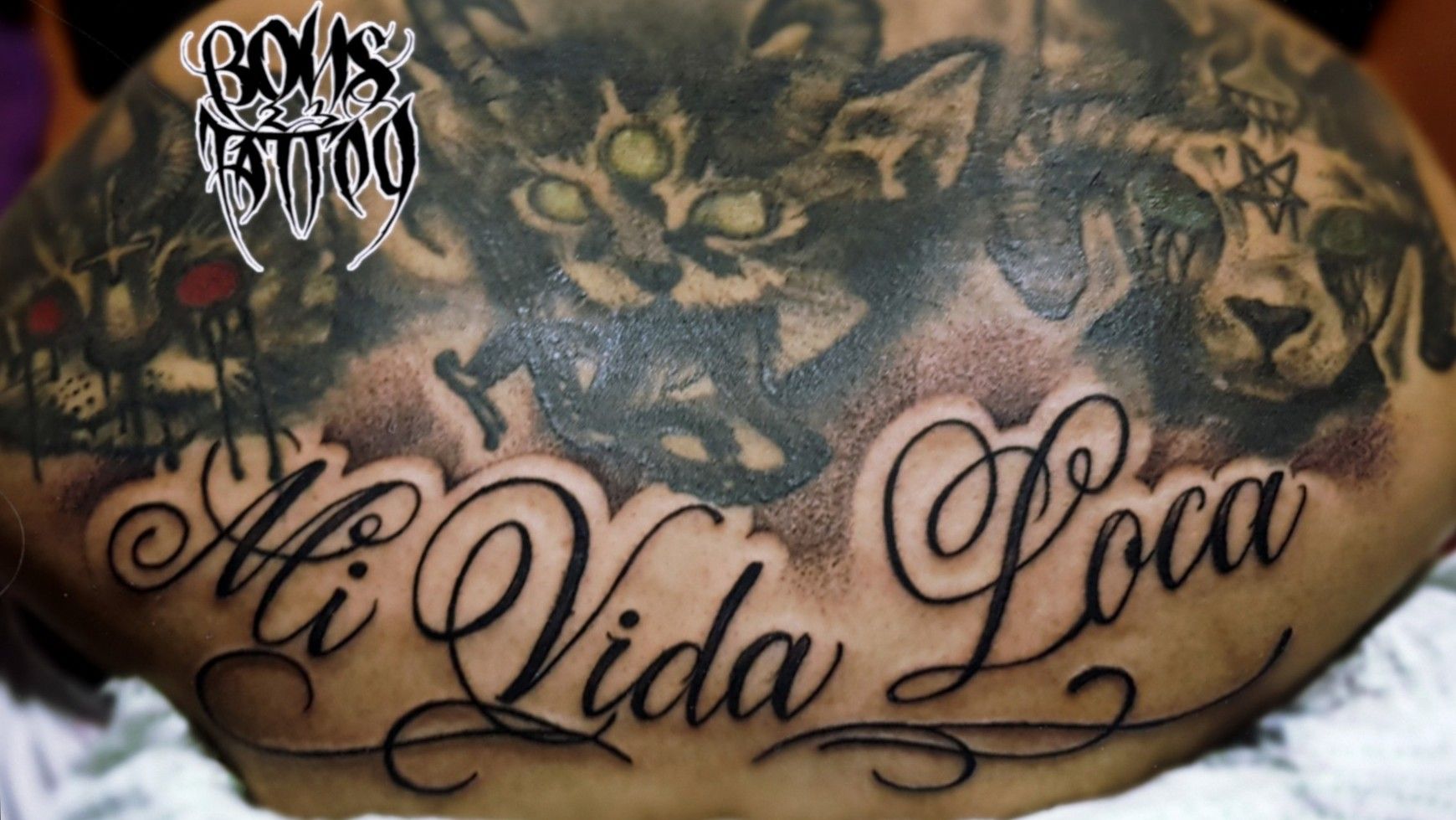 Mi vida loca lettering tattoo handwritten on the back