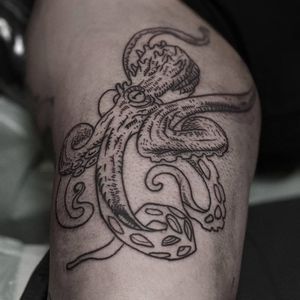 Beautiful and detailed octopus tattoo by Luca Salzano, perfect for the arm and lovers of intricate designs.