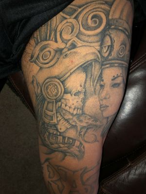 This is my boy chente his thigh he sat thru it no problem he told me the idea an gave me a reference ani cane up with this #artwork!!!!÷,?÷