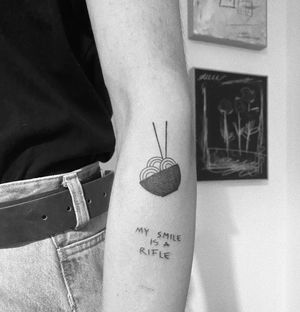 #mysmileisarifle #quotetattoo #quotes #johnfrusciante #johnfruscianteisgod #noodles #noodlestattoo #dotwork #linework #lineworktattoo #lettering #minimalism #minimaltattoo #blackboldsociety #blxckink #oldlines #tattoosandflash #darkartists #topclasstattooing #inked #inkedguy #tattoodo