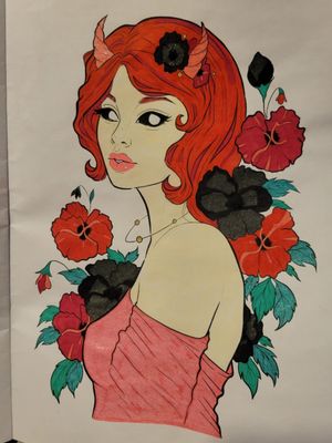  Art by Anna Marine color by me. #color #women #floral #flowers #evil #devilgirl