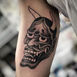Experience traditional Japanese art with a menacing Hannya design on your upper arm in London, GB.