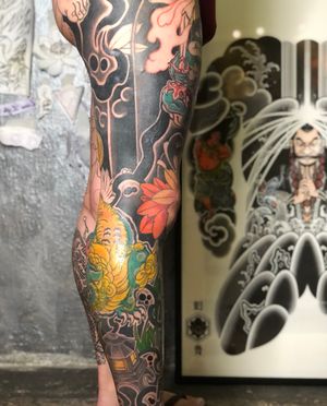 traditional japanese tattoo leg sleeve by weijimeiji