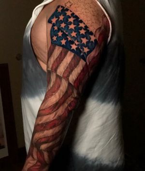 Full sleeve free handed American flag. 