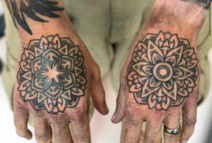 Ornamental, dot work hands; Tattooed by Mike Wall 