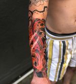 A beautiful #japanese inspired #sleeve in progress that @garethdoyetattoos is busy with 👌🏼 • Email info@kakluckytattoos.com or DM us for booking enquiries😊 • @creamtattoosupplyza @softwasp @south_african_tattoo_society @linkedinktattoos @tattooinc.co.za • #tattoo #tattoos #capetown #kakluckytattoos #capetowntattoo #westernirezumi #colortattoo #armtattoo #tattoostudio #tattooartist #sleevetattoo