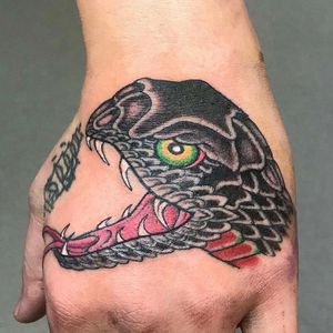 Snake on the hand by Aaron Hewitt 