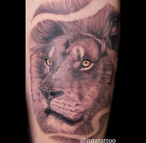 Lion realistic tattoo by Mta Mtatattoo #mta #mtatattoo #mtatattoostudio #lion #liontattoo #realistictattoo #lionking #leonetatuaggio #leonerealistico #ink #tattoodo #lioneyes #lionsketch #art #love #blackandgray