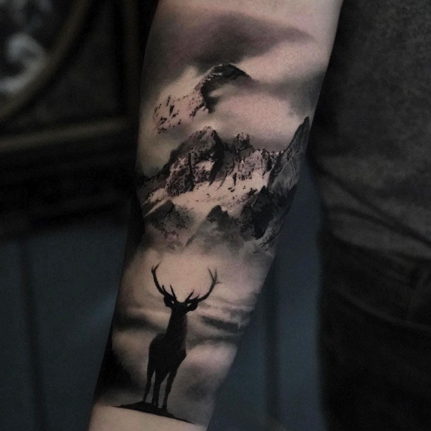 Deer Head Tattoo Black and White Animal Tattoo Digital Art - Etsy