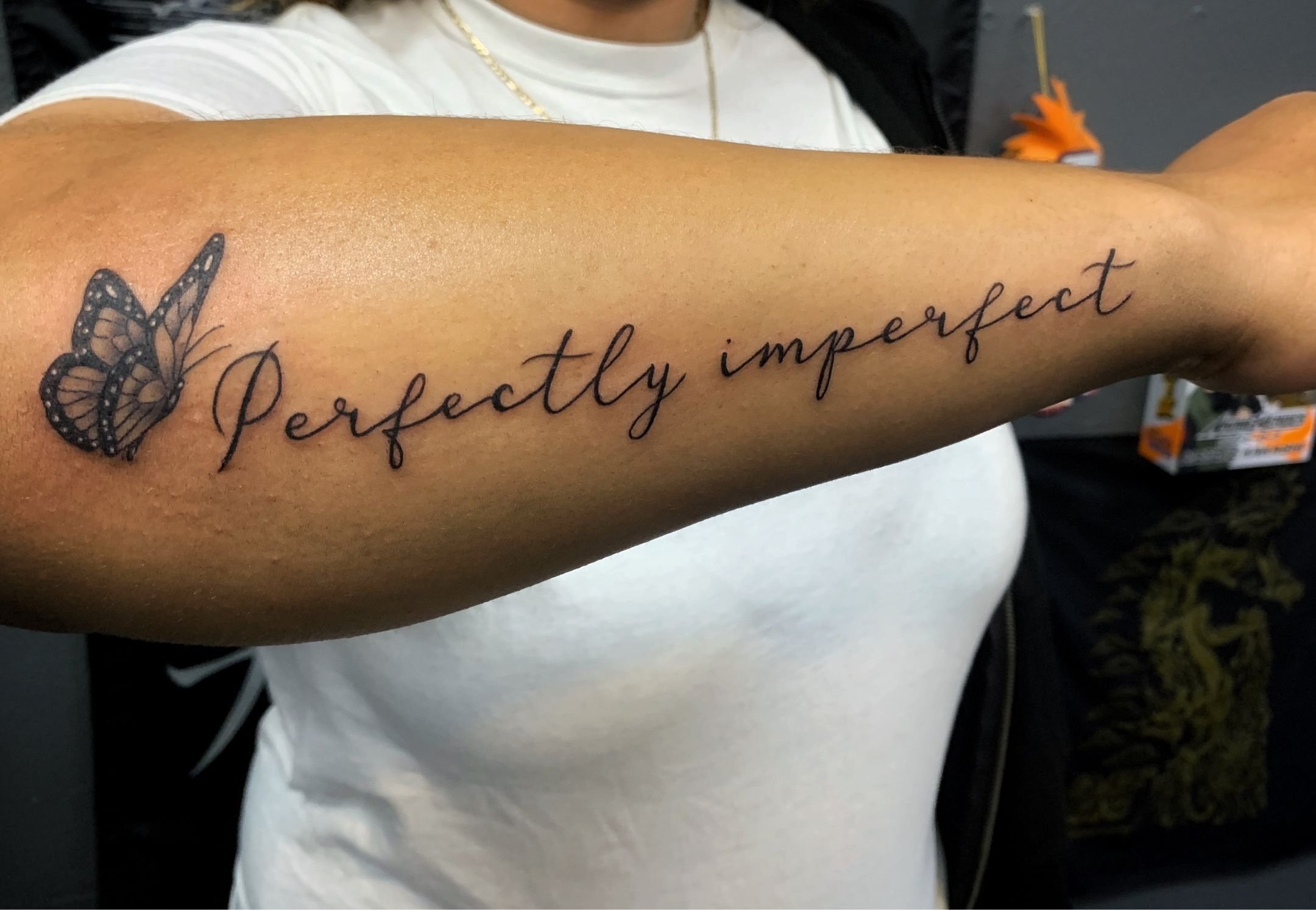 Perfectly Imperfect Tattoo in Cursive