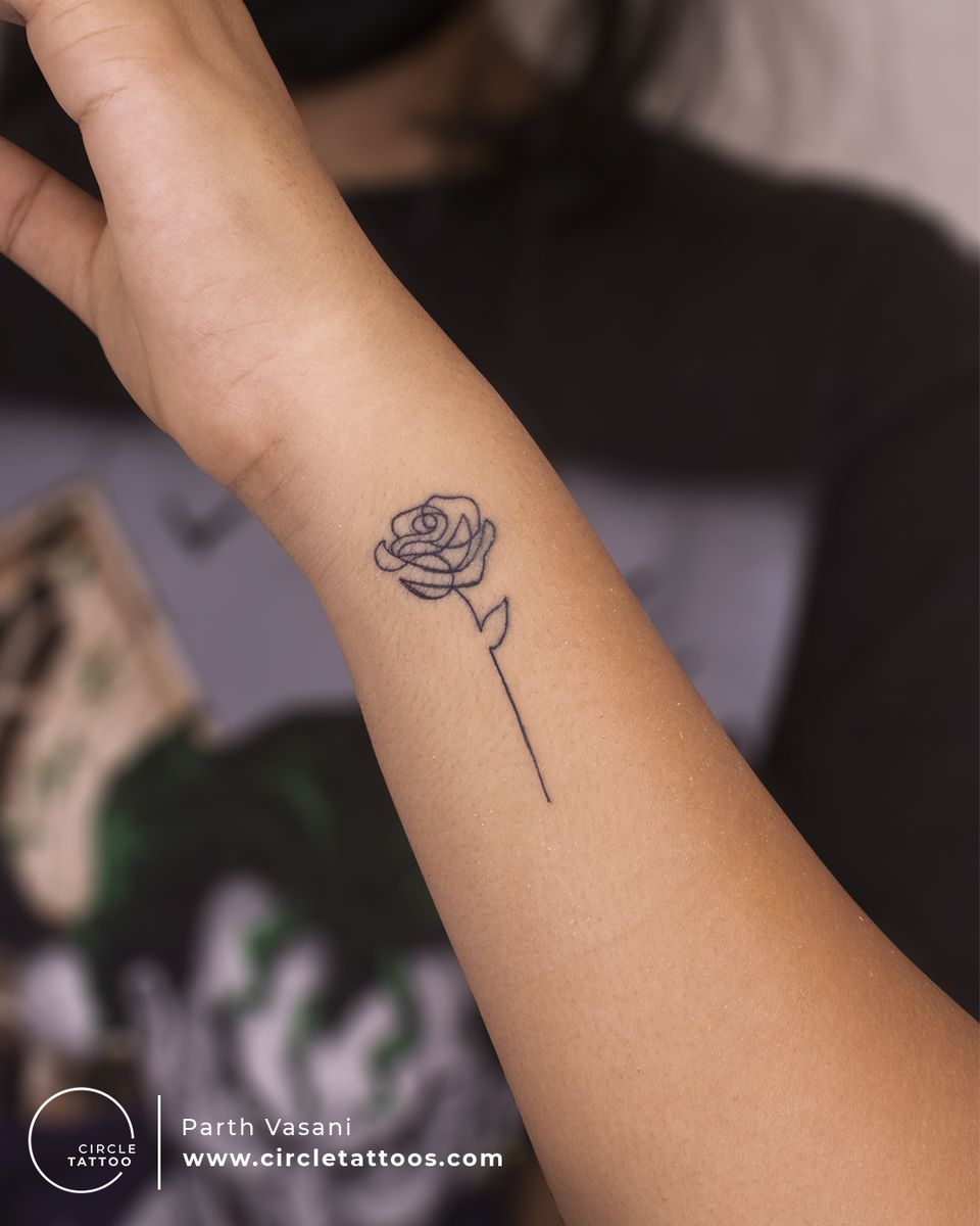 Tattoo uploaded by Circle Tattoo • Line Art Roses Tattoo done by Parth
