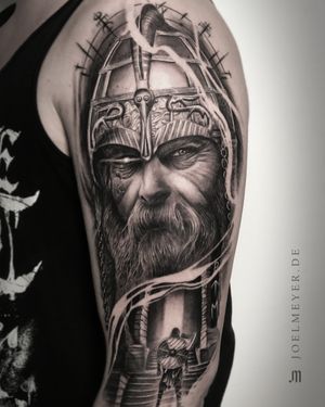 Odin Viking Portrait Realistic Tattoo Black and Grey Joel Meyer