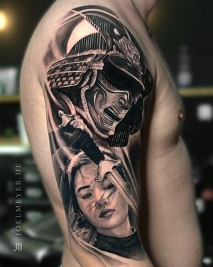 Samurai Realistic Tattoo Black and Grey Joel Meyer