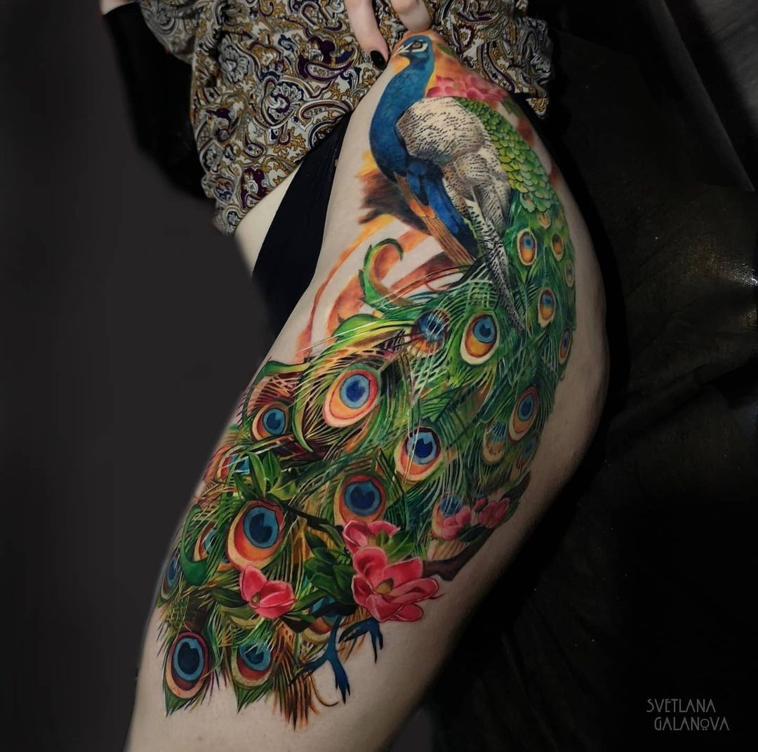 Peacock Tattoo with Fish Flower Waterproof Boys and Girls Temporary Body  Tattoo : Amazon.in: Beauty