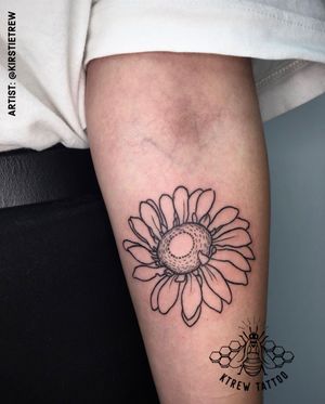 Sunflower Illustrative Tattoo by Kirstie | KTREW Tattoo - Birmingham UK #illustrative #sunflower #floral #tattoo #forearm #flowertattoo