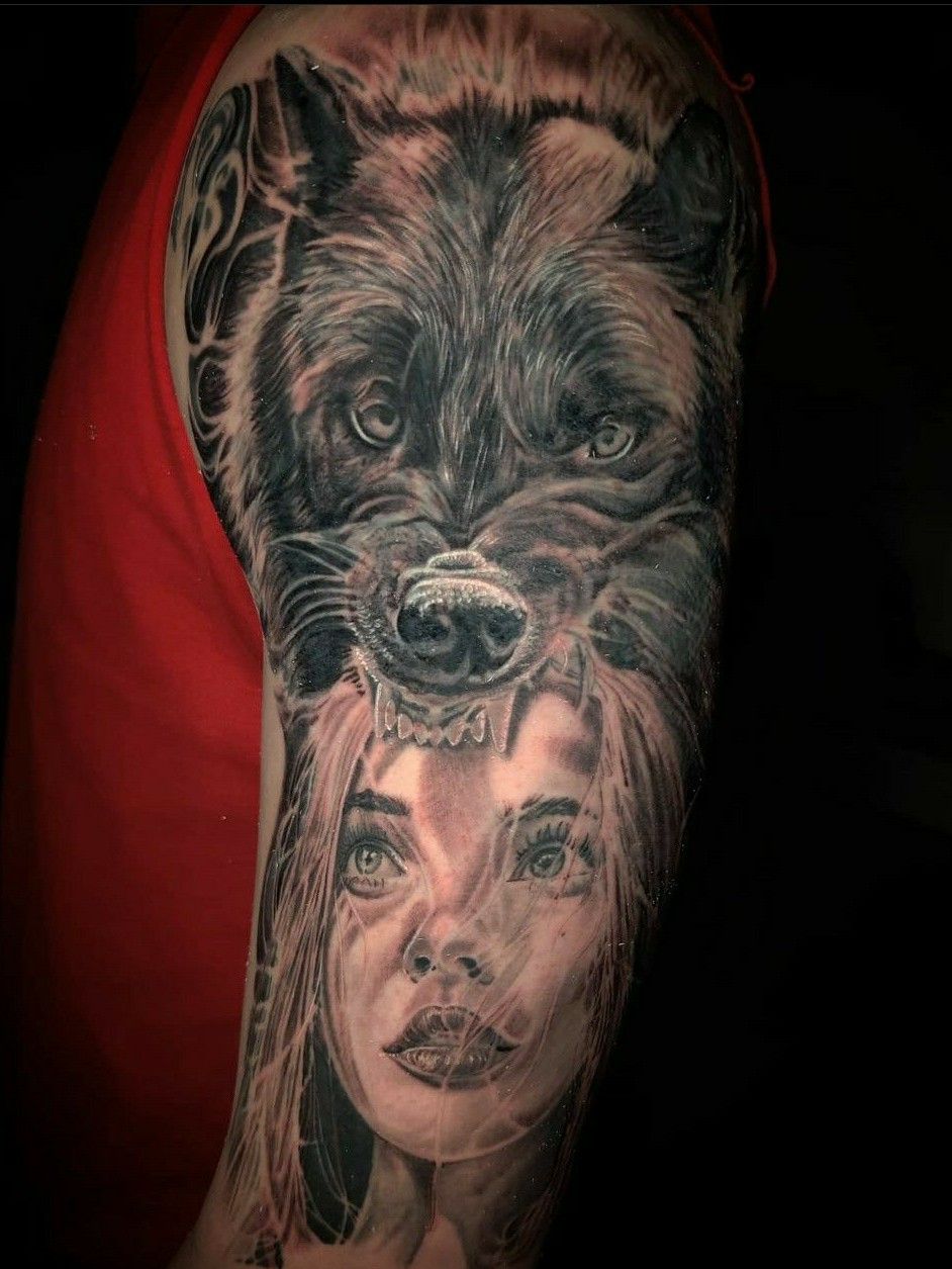 Wolf and Woman Portrait • Tattoodo, image size:942x1255