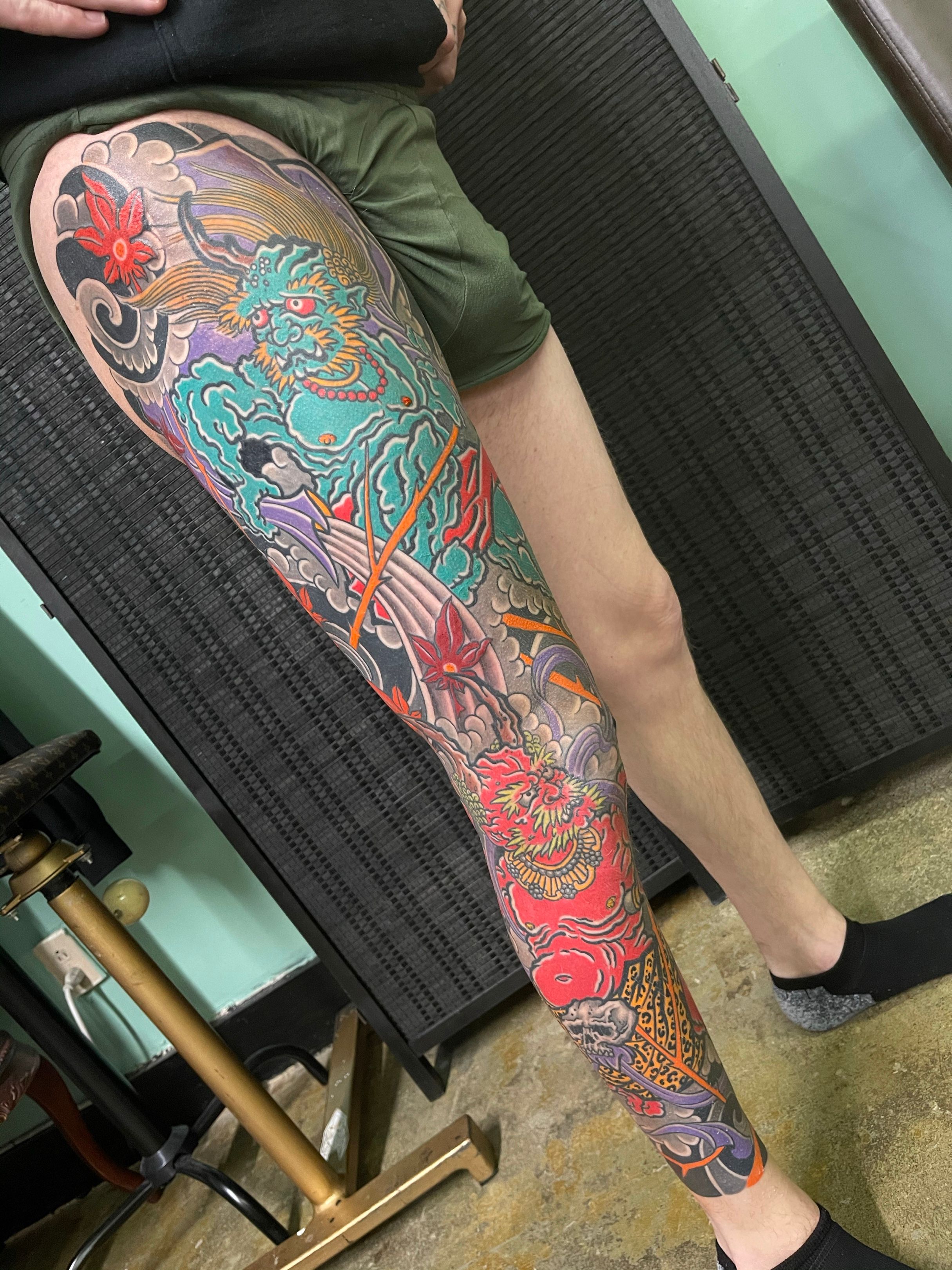Completed leg sleeve by Chris rogers. (@old_man_rogers- white dog