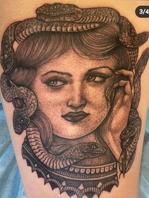 My right thigh Medusa Tattoo love it to bits! Done by Josh Rees at Walk The Line, Hobart, TAS, AUS