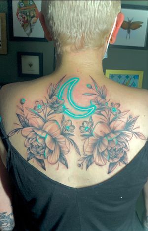 Neon moon floral back piece 