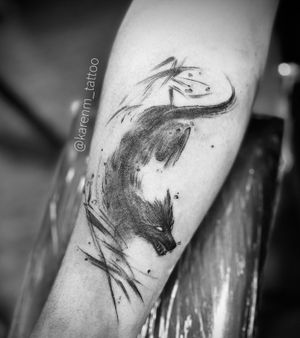 Ink painting black wolf tattoo