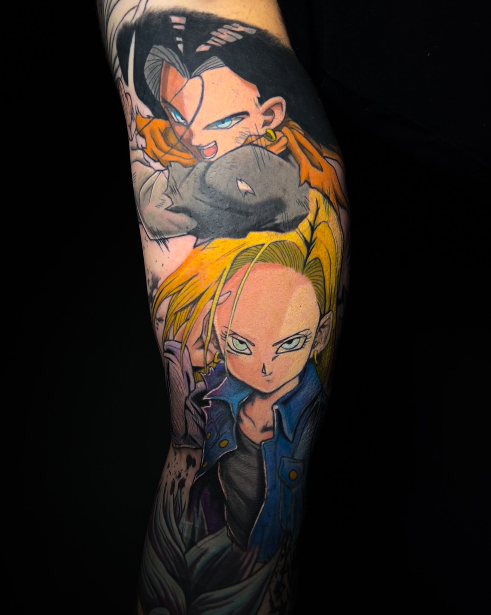 android 17 & 18 start off the dragon ball sleeve! original art by @xhe1992  tattoo by @makaylawalkertattoos thank you for the incredible…