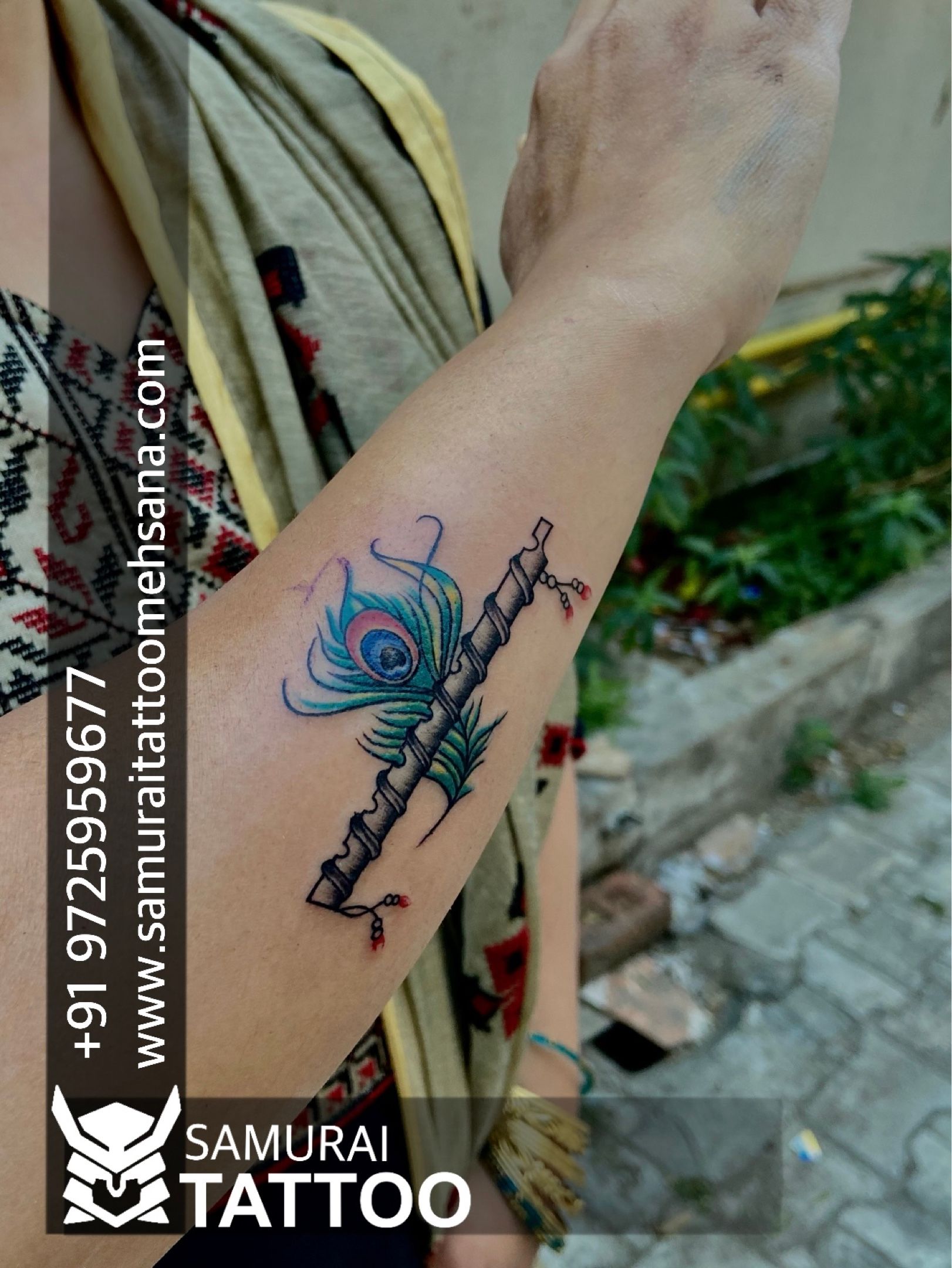 flute feather tattoo designs    9016844441 call now for  appointment  Tattoo Adda rajkot Gujarat  peacock feather flute   Instagram