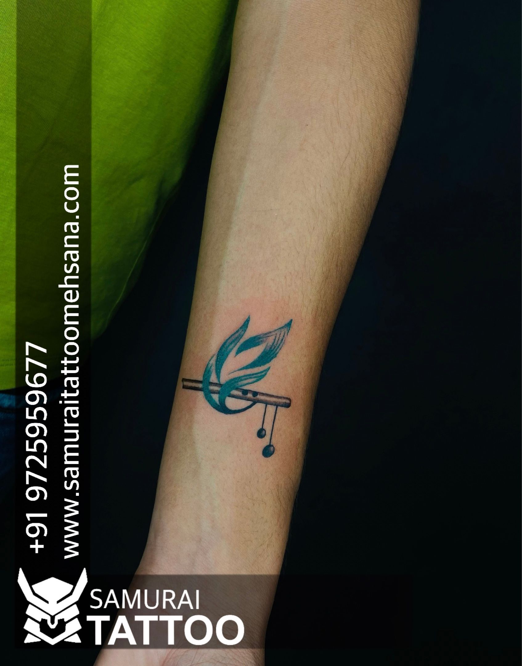 Tattoo uploaded by Samurai Tattoo mehsana • Flute with feather tattoo |Krishna  tattoo |Lord Krishna tattoo |Dwarkadhish tattoo | • Tattoodo
