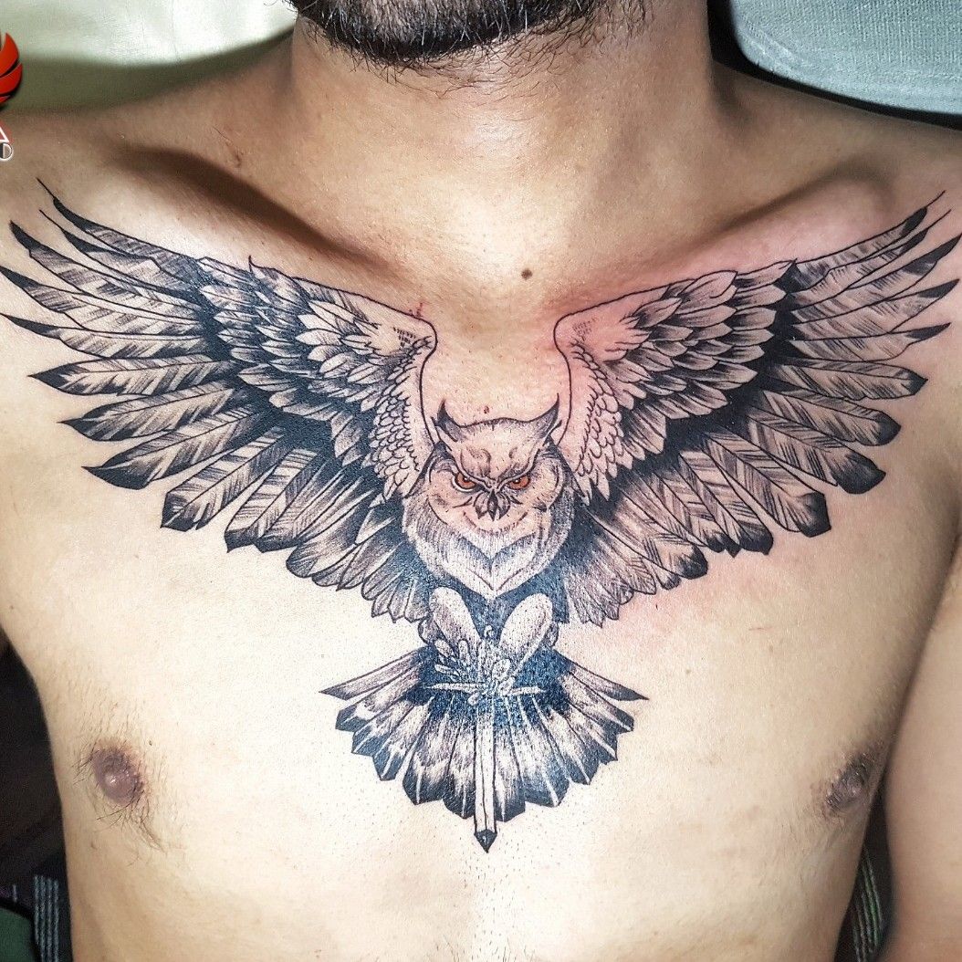Crow chest tattoo by Andrey Kolbasin | Post 13382
